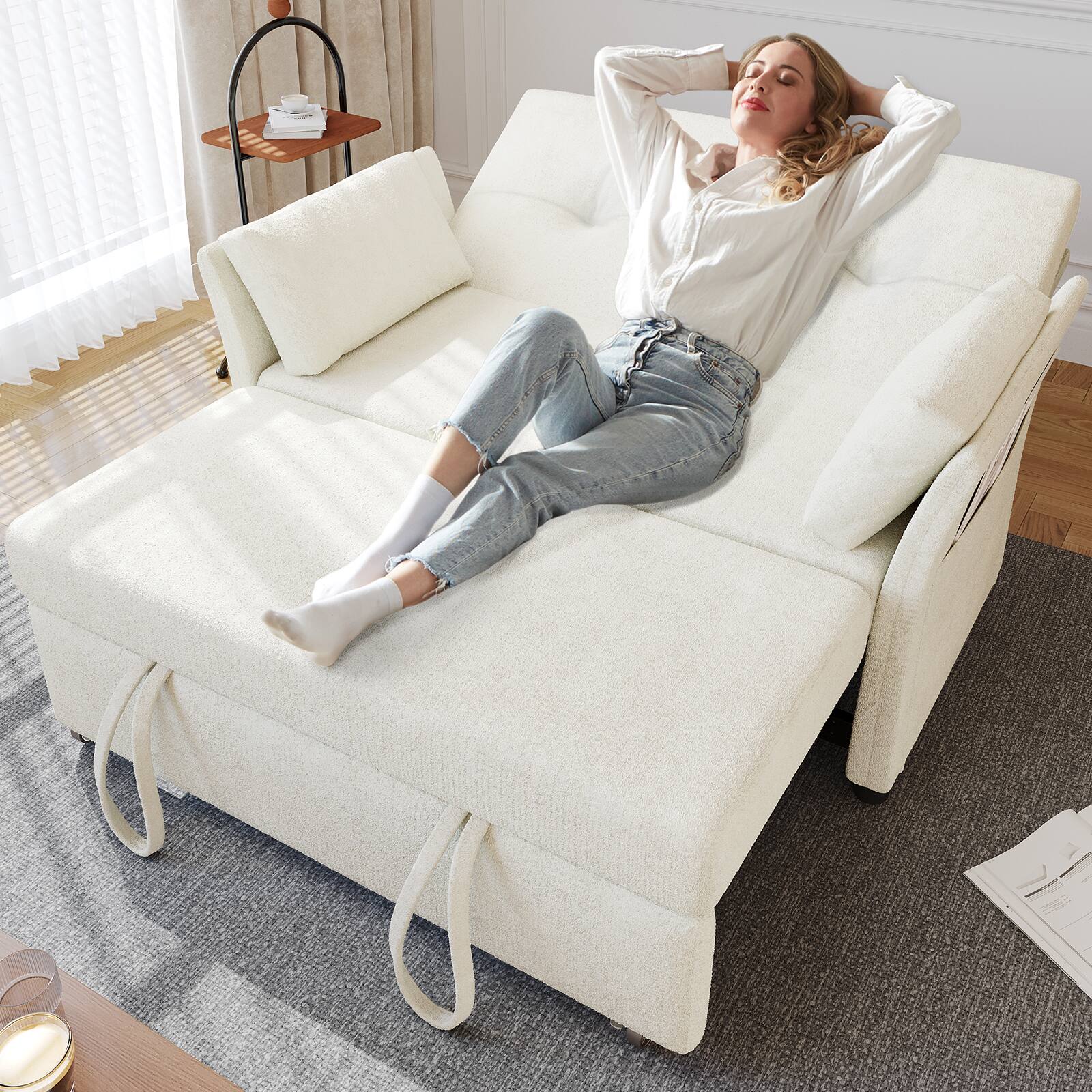 Alt View 2. Dyonery - Dyonery 51-inch convertible sofa bed sleeper sofa with side pockets and adjustable backrest, tool-free assembly - White.