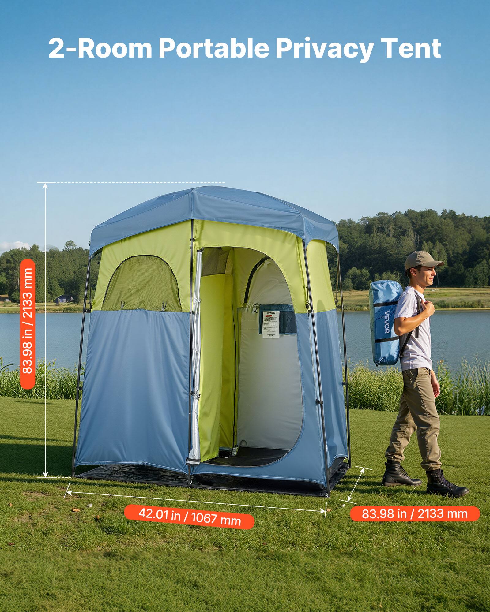 2-Room Portable Privacy Tent

- Height: 83.98 in / 2133 mm
- Width: 42.01 in / 1067 mm
- Depth: 83.98 in / 2133 mm