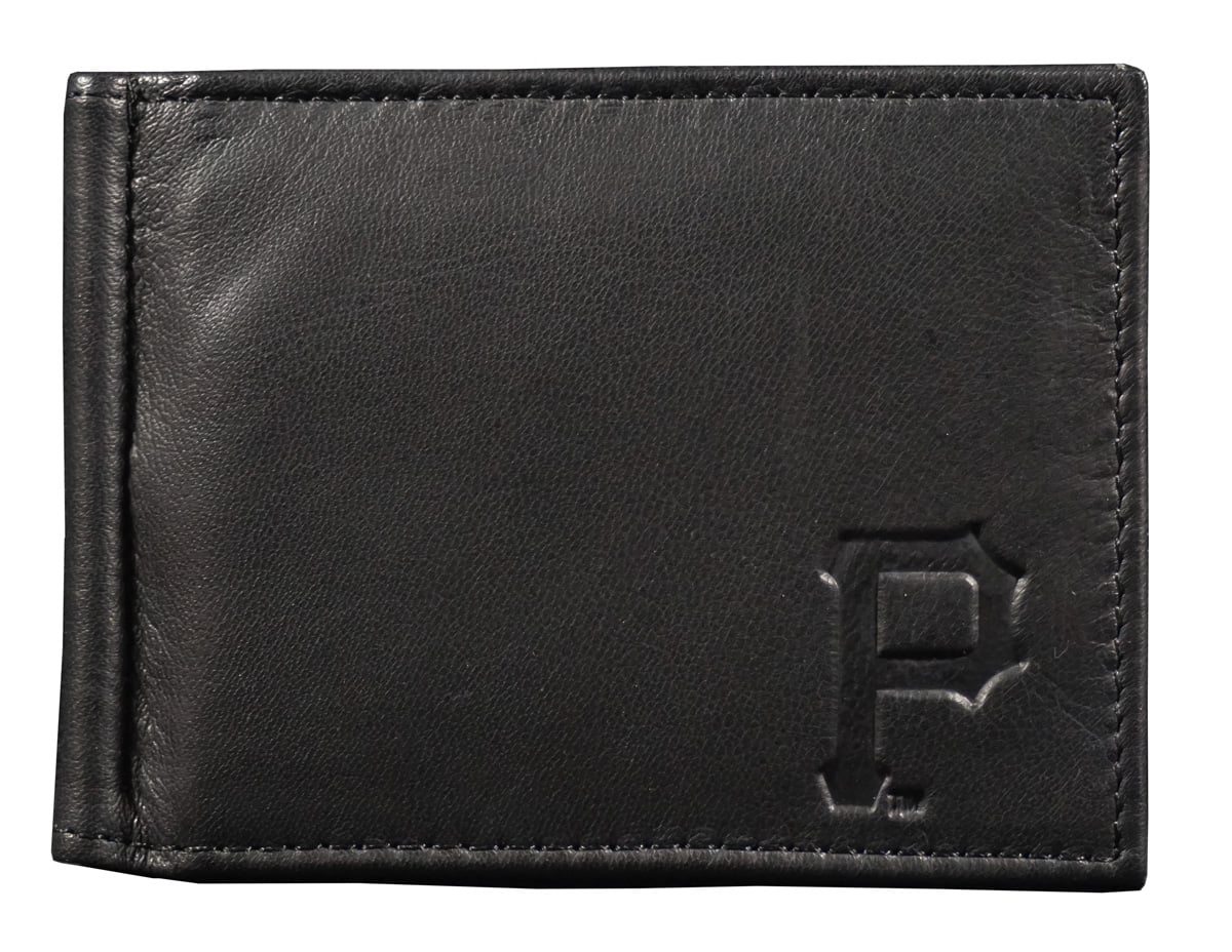 Rico Industries - Pittsburgh Pirates Baseball RFID Blocking Shield Black Leather Money Clip Wallet - Multi