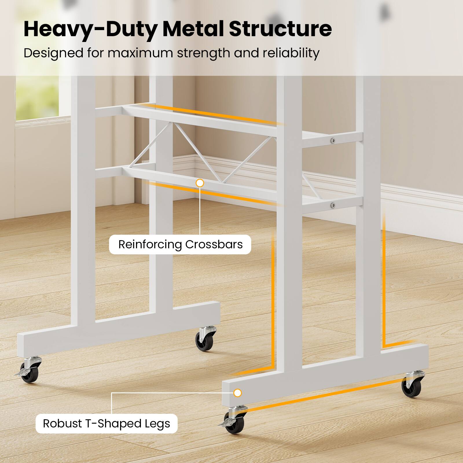 Heavy-Duty Metal Structure  
Designed for maximum strength and reliability  
Reinforcing Crossbars  
Robust T-Shaped Legs