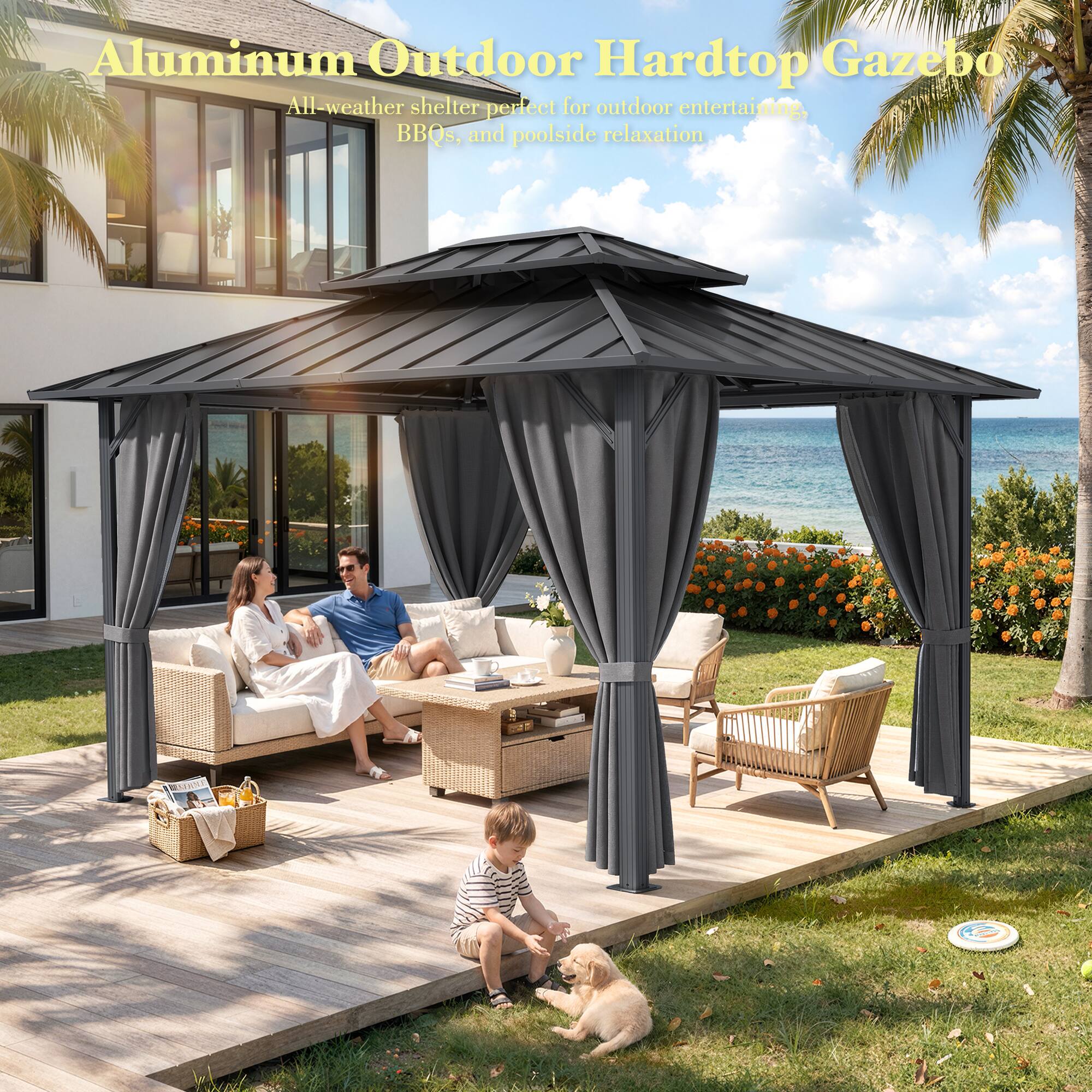 Aluminum Outdoor Hardtop Gazebo

All-weather shelter perfect for outdoor entertaining, BBQs, and poolside relaxation