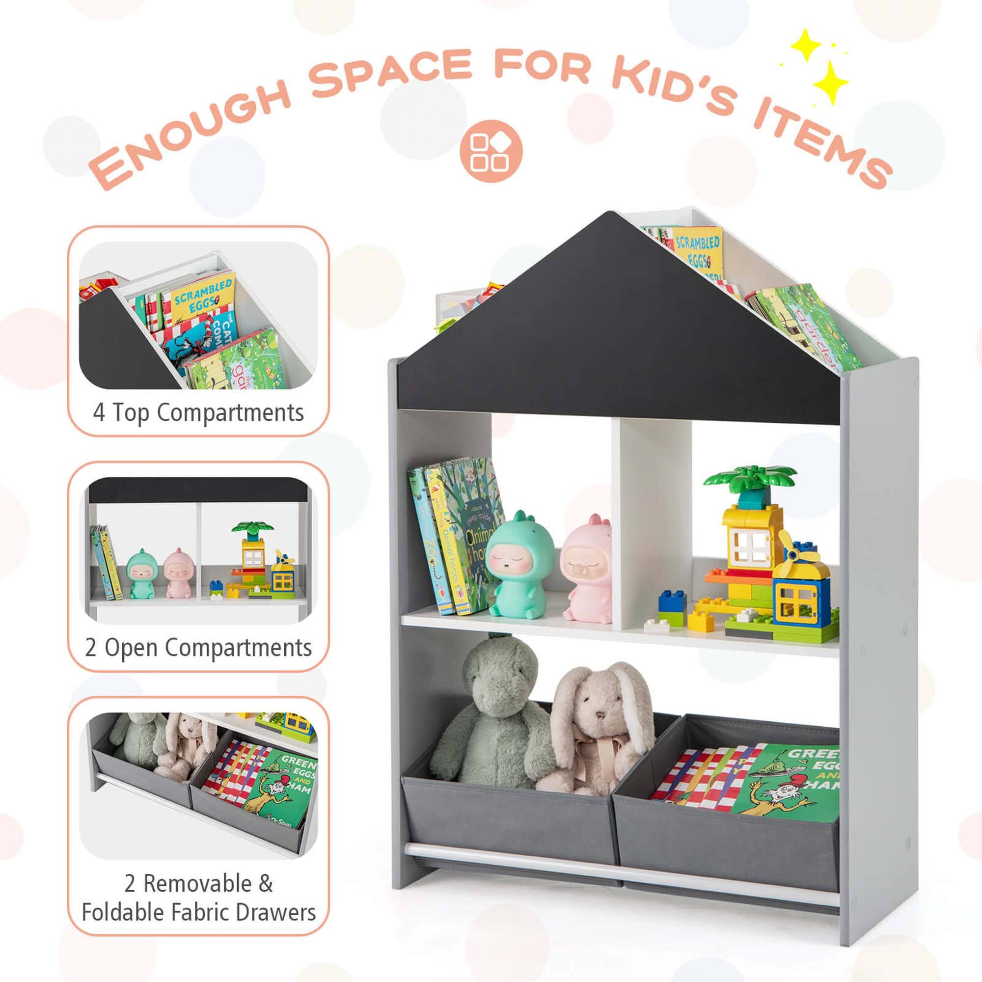 ENOUGH SPACE FOR KID'S ITEMS
4 Top Compartments
2 Open Compartments
2 Removable & Foldable Fabric Drawers