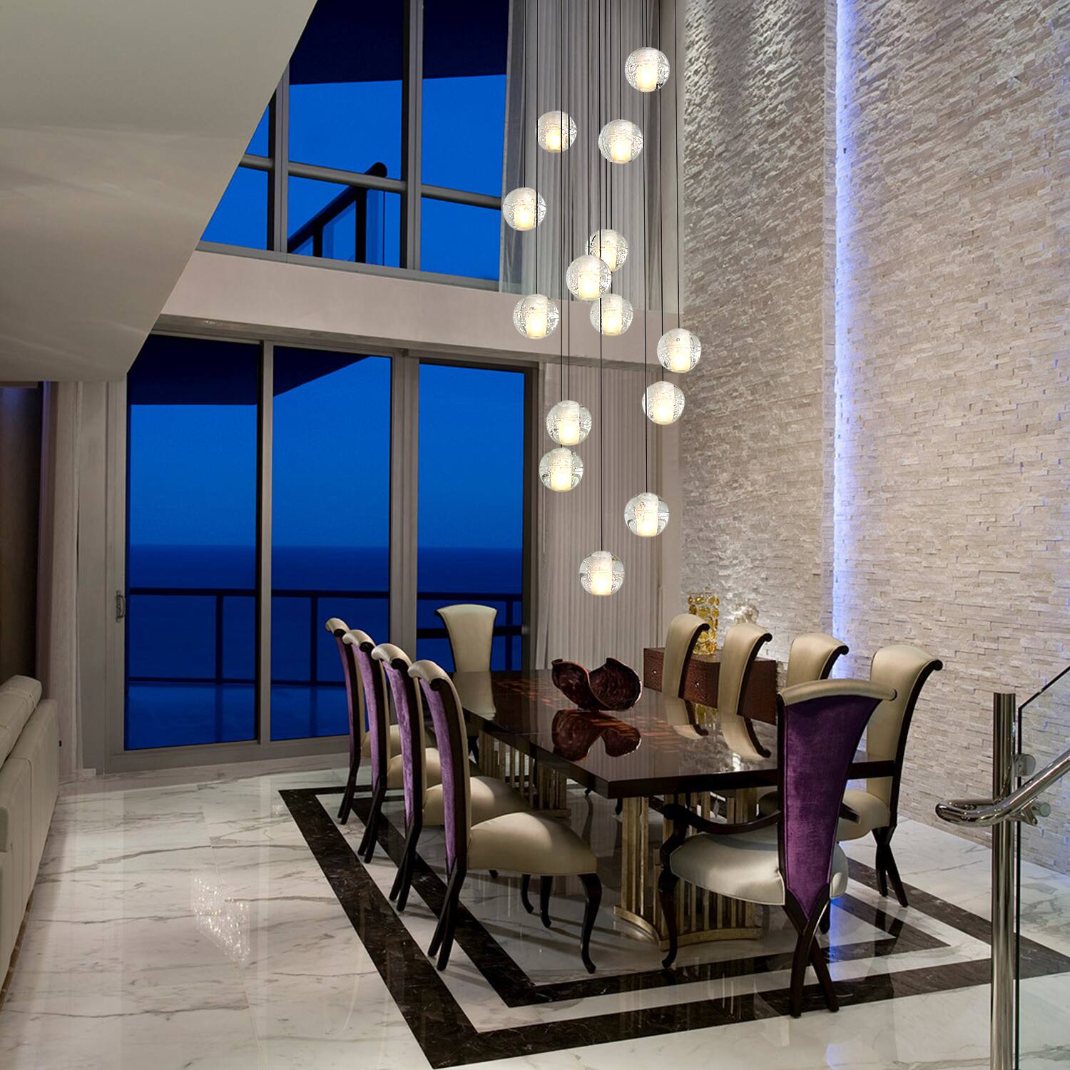 Alt View 5. Umeiluce - 14 - Light Modern Chandelier Crystal High Ceiling Hanging Pendant with Remote Control - Matte Black.