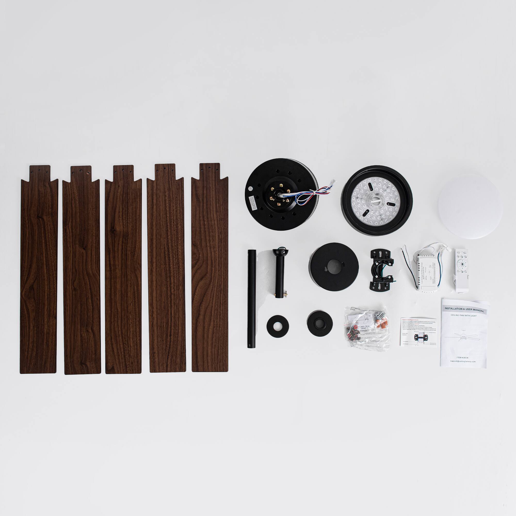 Alt View 9. Breezary - Breezary 56-in Indoor Ceiling Fan with 6-Speed Reversible DC Motor, 3-Color Light, 6''/12'' Downrods, Remote Control - Matte Black and Dark Wood Grain.