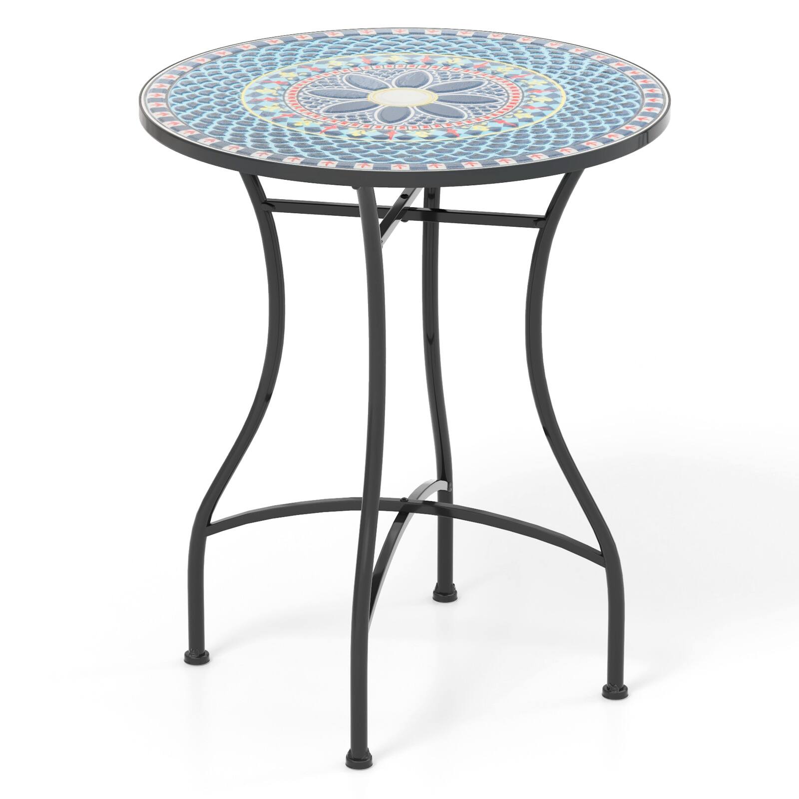 Front. Sugift - 24 Inch Patio Bistro Table with Ceramic Tile Tabletop-Multicolor - Black.