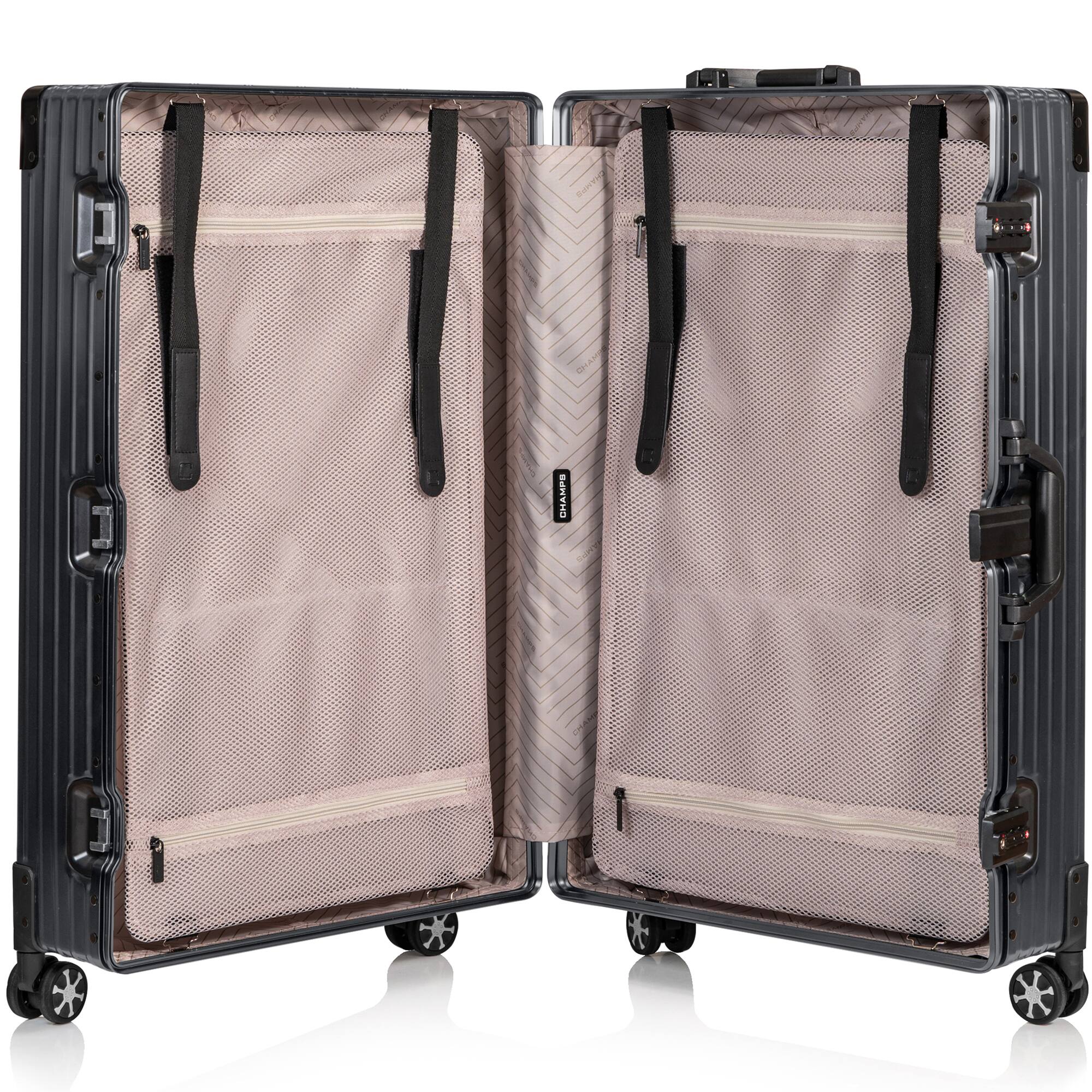 Left. Champs - Elite Aluminum Collection Large Luggage Case - Grey.