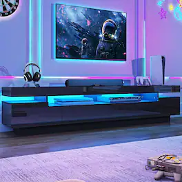 Espafurni - 82.7" TV Stand for 75 - 90" TVs - Modern LED Storage Drawer, APP - RGB Light - Black