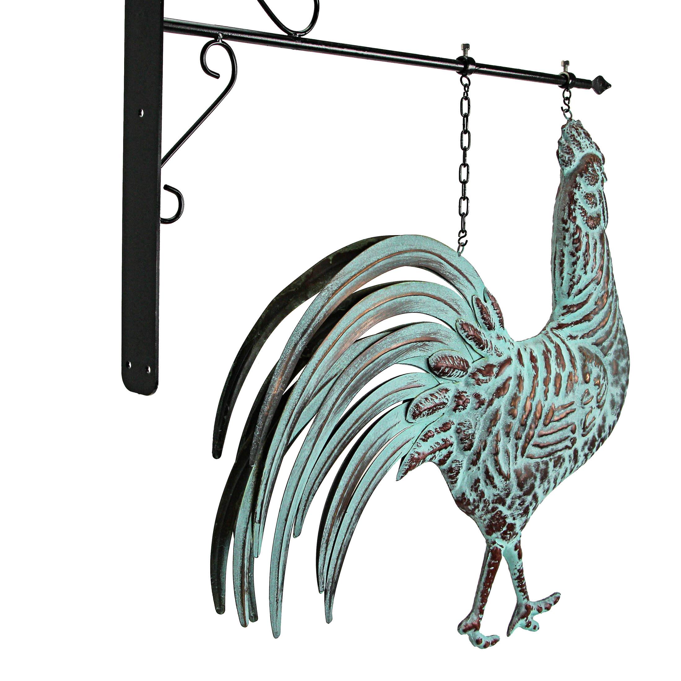 Alt View 2. Contrast Inc. - 33.5 inch Verdigris Rooster Hanging Metal Wall Sculpture with Wall Bracket - Multicolored.