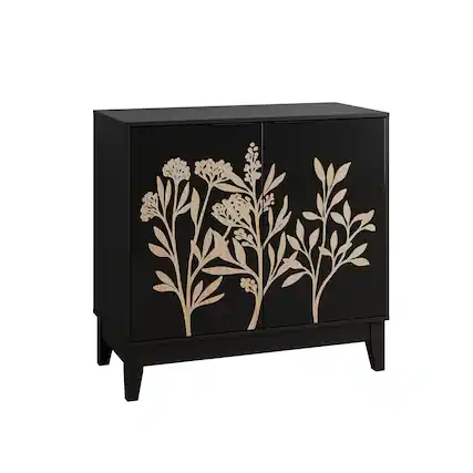 Front. Spaco - Spaco 31.5" Vintage Carved Buffet Cabinet, 2 Door Sideboard with Adjustable Shelves, Solid Wood for Dining Living Room - Black.