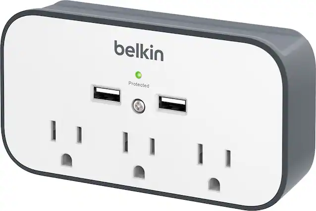 Front. Belkin - USB Wall Mount Surge Protector with Cradle - White.