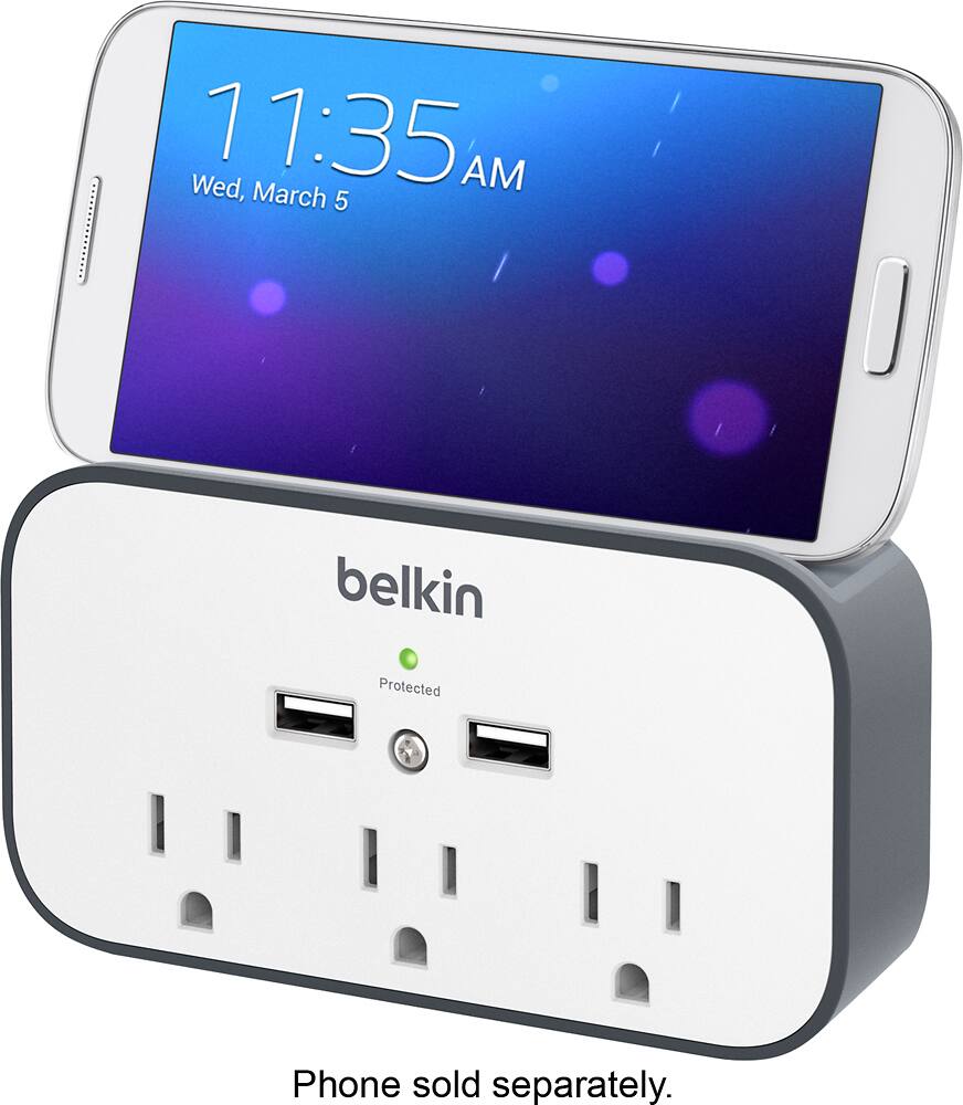 Alt View 1. Belkin - USB Wall Mount Surge Protector with Cradle - White.