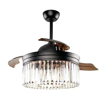 Front. Parrot Uncle - 42" Modern Retractable 3-Blade Crystal LED Ceiling Fan with Remote - Matte Black.