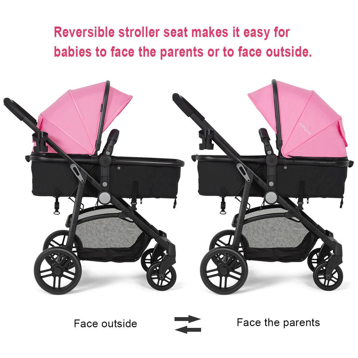 Reversible stroller seat makes it easy for babies to face the parents or to face outside. Face outside Face the parents