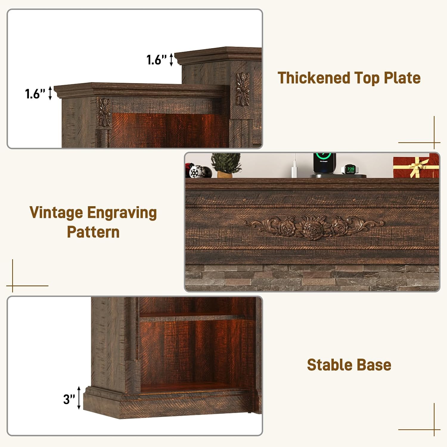 1.6" Thickened Top Plate  
720 Vintage Engraving Pattern  
3" Stable Base