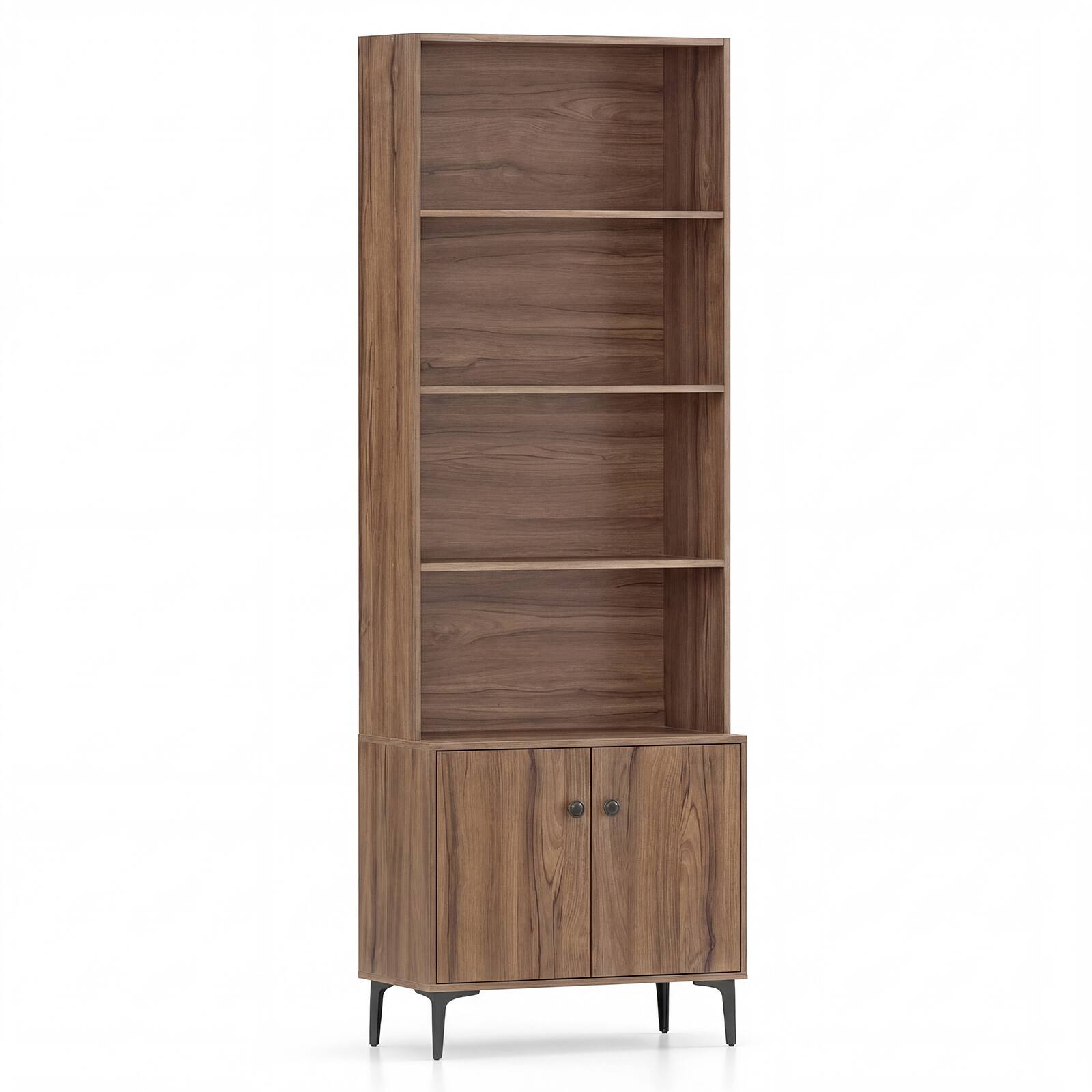 Alt View 8. Gymax - Gymax Bookshelf w/ Doors 5-Tier Floor Standing Bookcase w/ 2 Anti-Tipping Kits Walnut - Brown.
