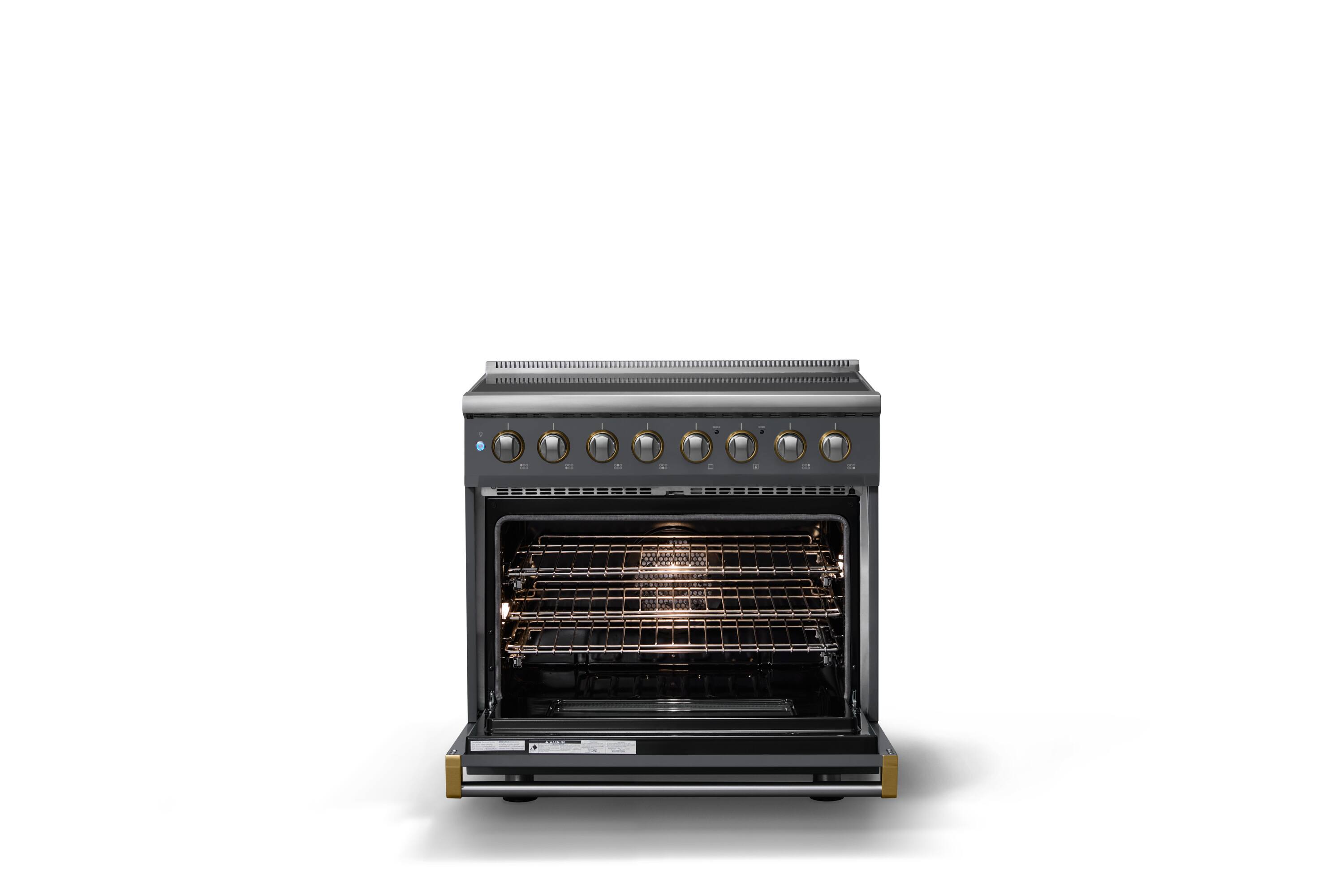Alt View 2. Viking - 36 in. Wide 6 Elements Pro 5 Series 5.6 Cu.Ft. Freestanding Induction Convection Range with Brushed Brass Trim - Cast Black.