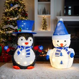 Winado - 2PCS Christmas 28in Plush Penguin and Snowman Pre-lit Pull Up with LED Light for Indoor Outdoor Holiday Party Decoration - Multicolor