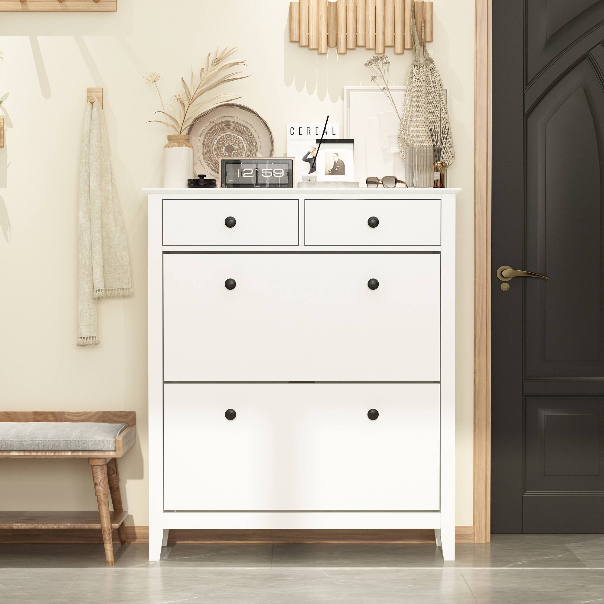 Alt View 4. FUFU & GAGA - Entryway Shoe Cabinet with Flip-Top Storage, Decorative Organizer, Multi-Compartment Shoe Rack for Home - White.