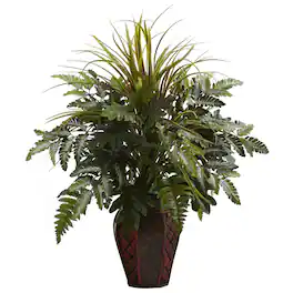 BreeBe - Mixed Grass & Fern w/Decorative Planter - Green