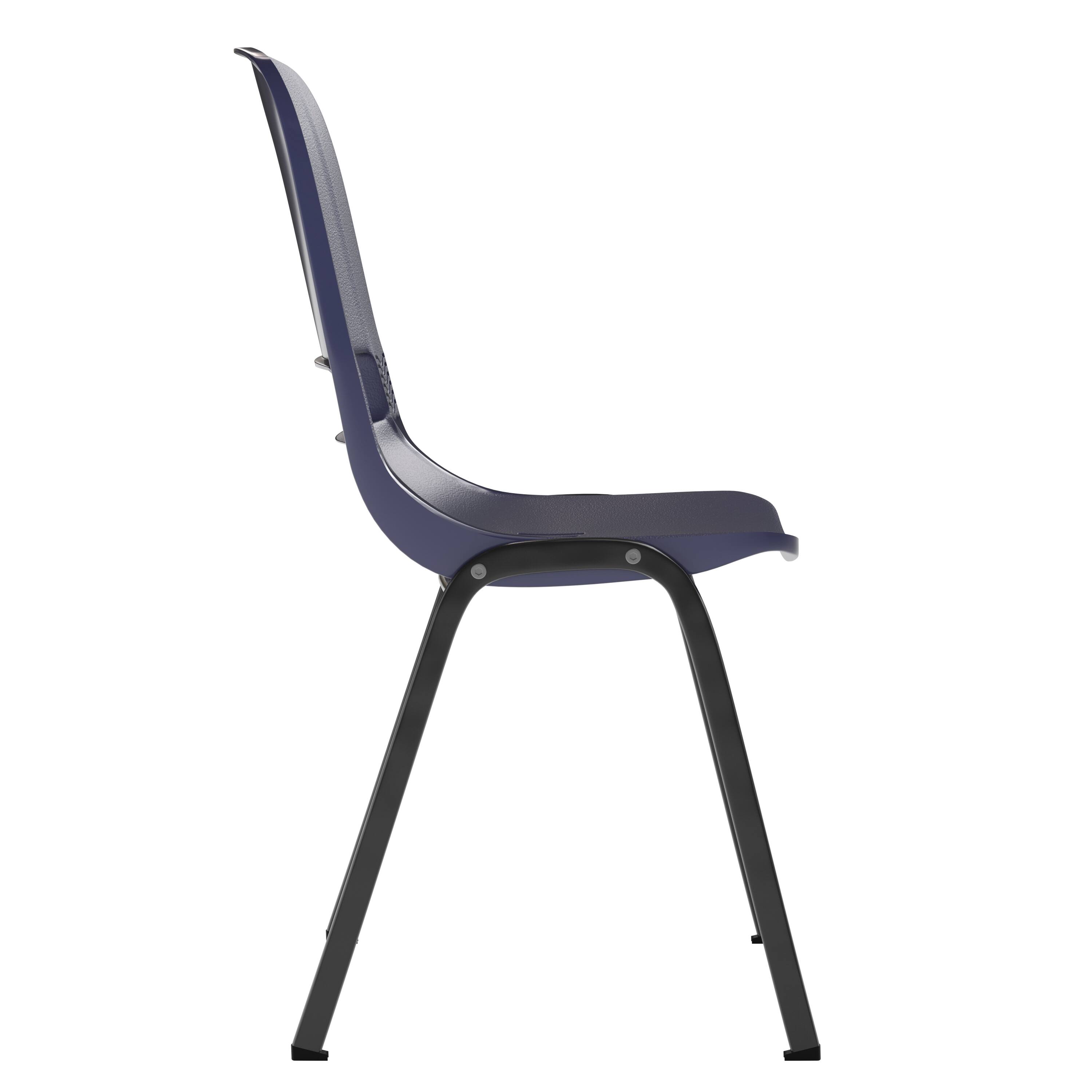 Alt View 8. Emma + Oliver - Ergonomic Shell Stack Chair - 16" Seat Daycare Home School - True Navy Plastic/Black Frame.