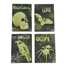 Transpac - Set of 4 Darkly Elegant Halloween Themed Wooden Block Wall Hangings - Black