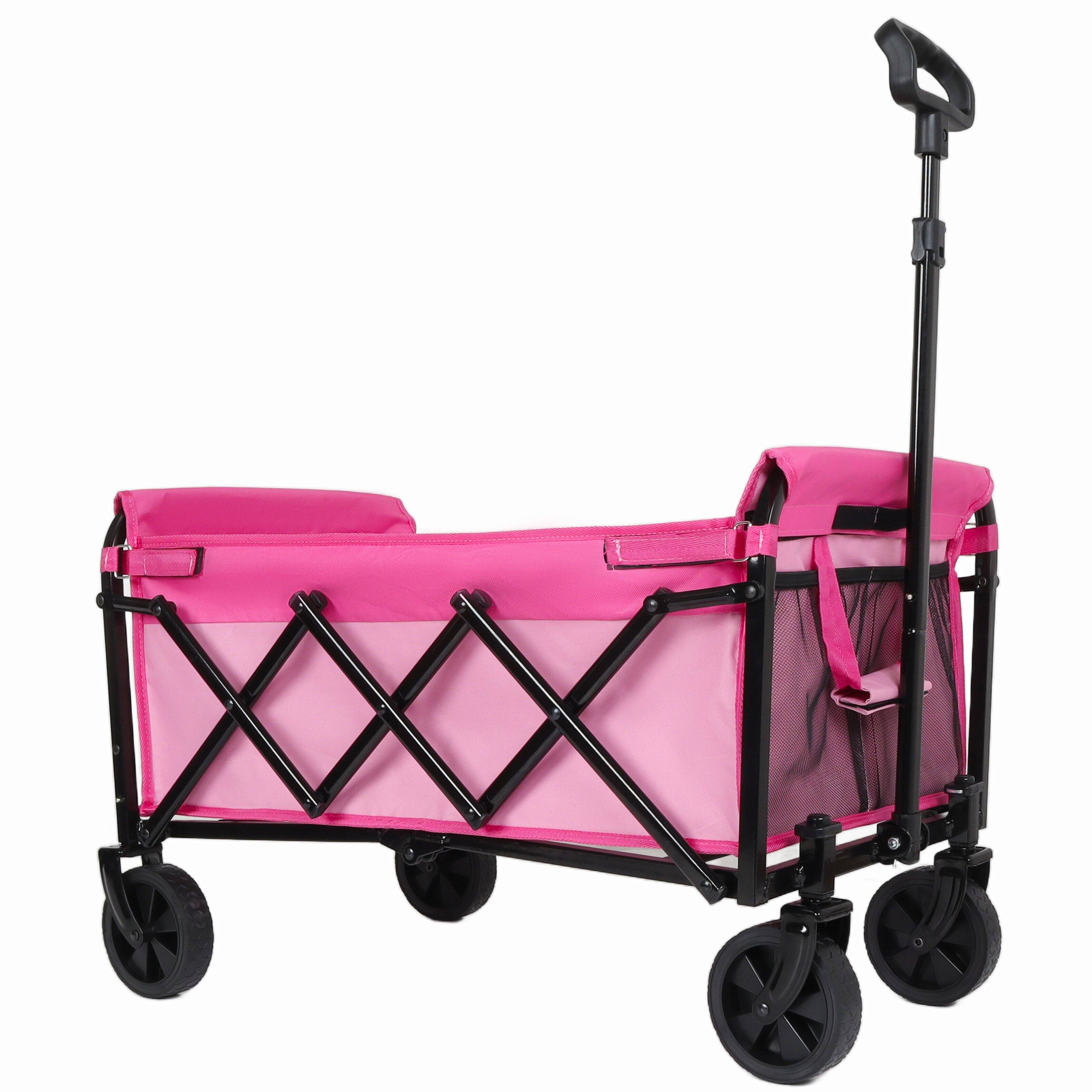 Left. Mondawe - 3-in-1 Lightweight Collapsible Utility Carts - Wagon/Trunk Organizer/Pet Wagon w/ 360° All-Terrain Wheels - Pink.