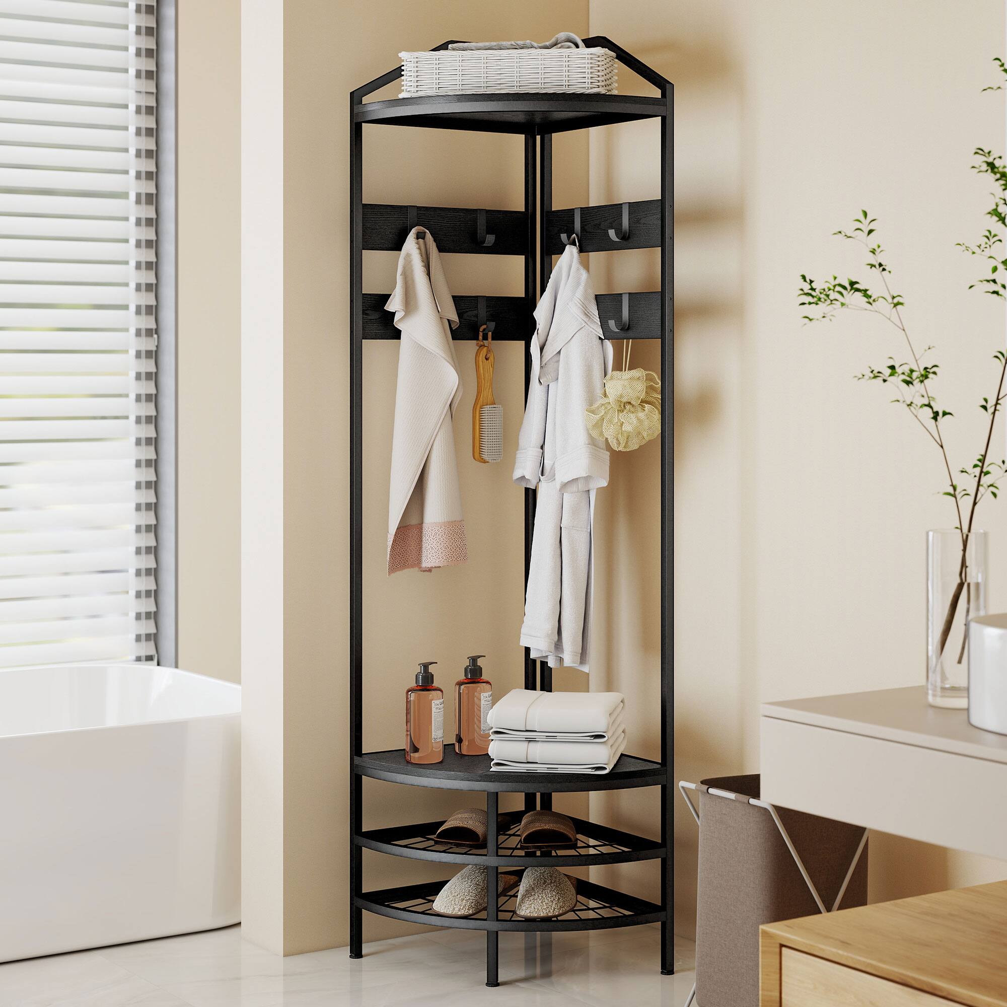 Alt View 8. Homcom - Hall Tree, Industrial 4-Tier Coat Rack with Shoe Storage - Black.