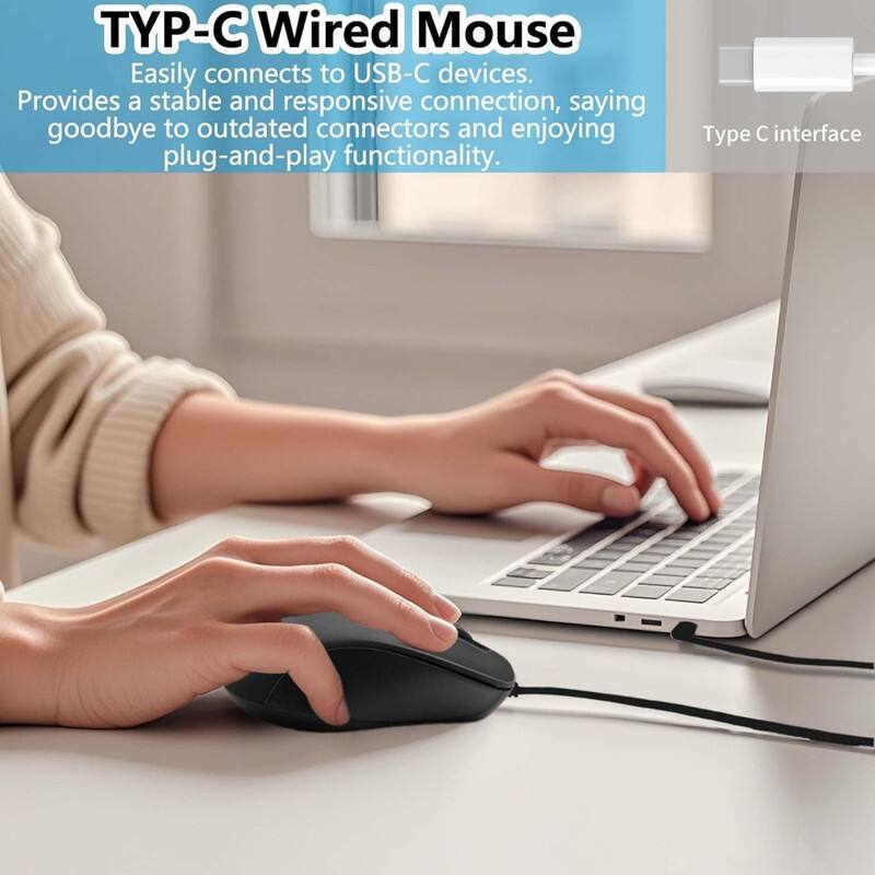TYP-C Wired Mouse

Easily connects to USB-C devices. Provides a stable and responsive connection, saying goodbye to outdated connectors and enjoying plug-and-play functionality.

Type C interface