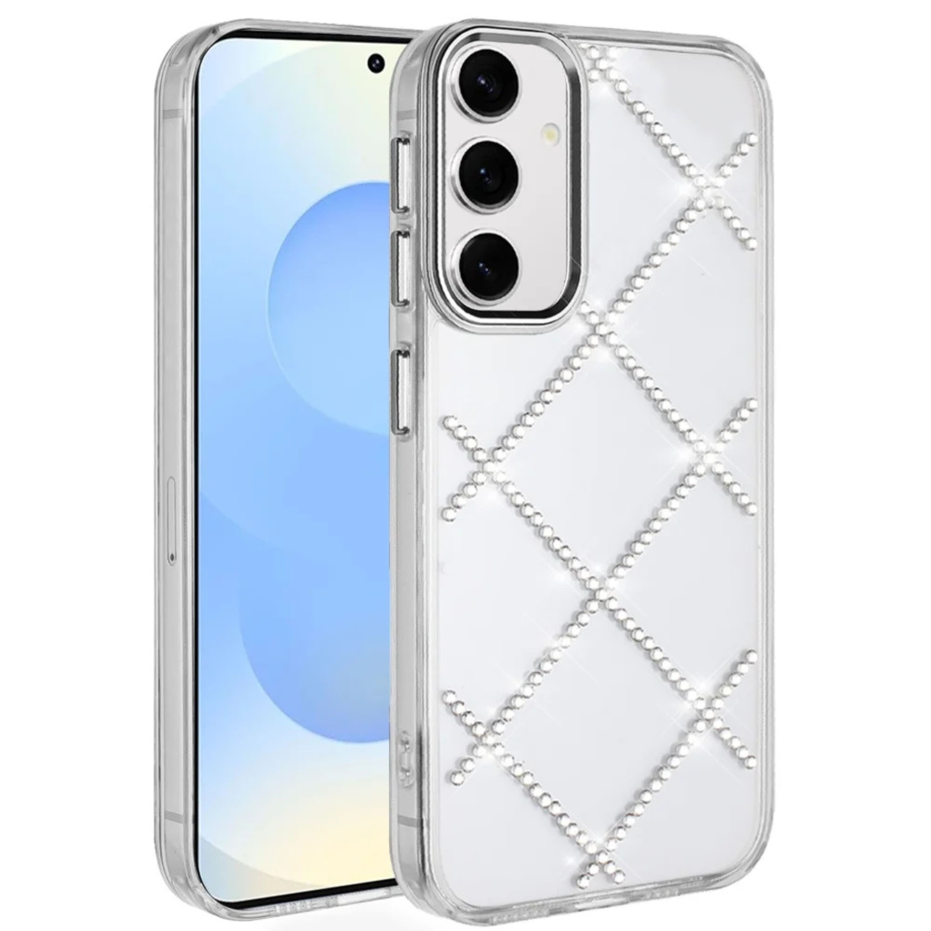 Kitcheniva - Diamond Pattern Glitter Protective Cover With Tempered Glass For Samsung S25 S24 - Silver price history on PriceWatchPro