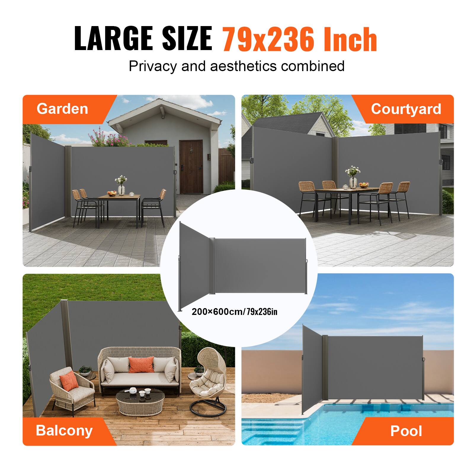 LARGE SIZE 79x236 Inch Privacy and aesthetics combined
Garden
Courtyard
Balcony
Pool
200x600cm/79x236in