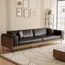 luck idea - 106.3" Contemporary Leather Sofa Couch with Solid Wood Frame, Metal Legs and 3 Accent Pillows - White and Brown