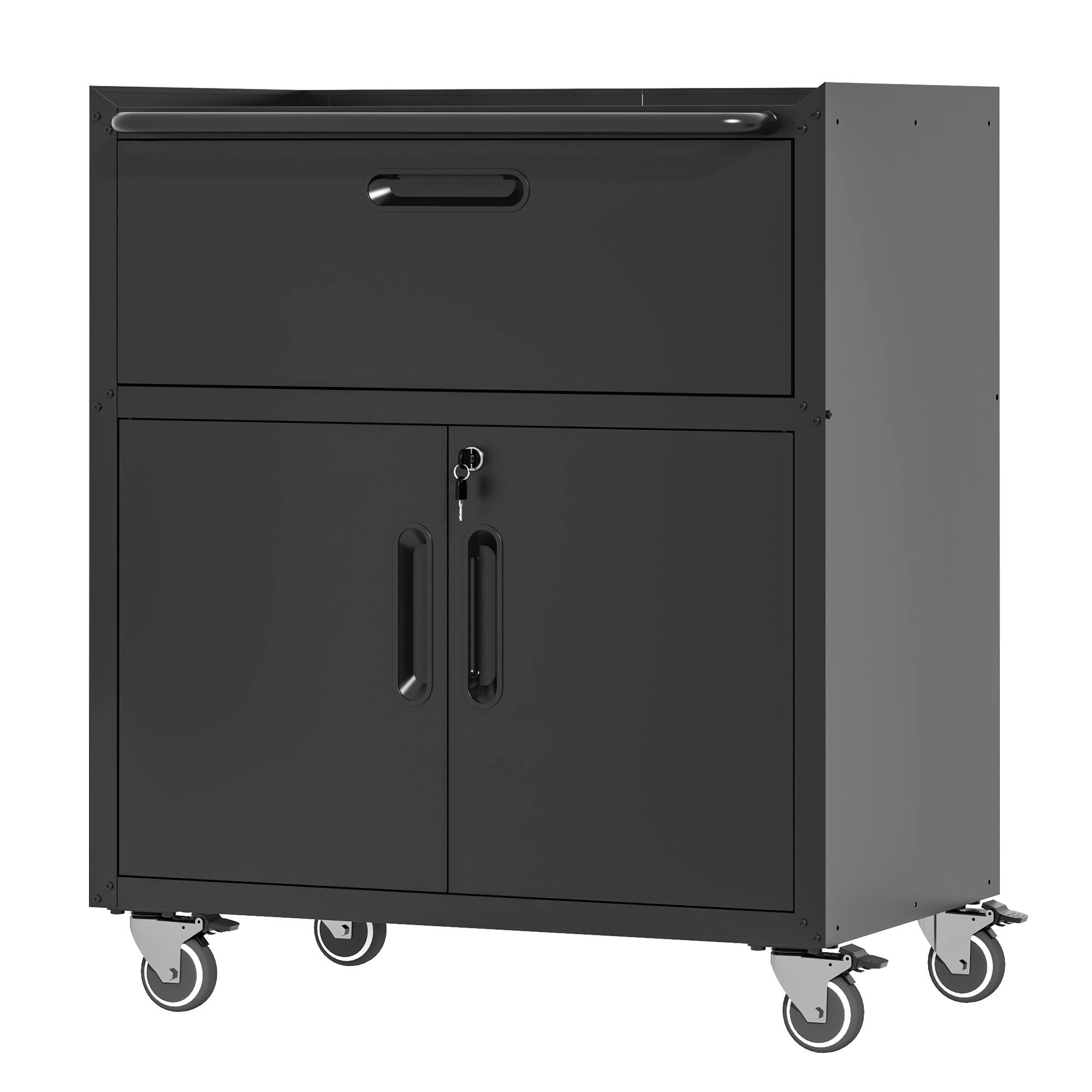 Alt View 1. LOVMOR - Sturdy Durable Mobile Metal Tool Cabinet with 1 Drawer 2 Locking Doors and Rolling Base for Garage.