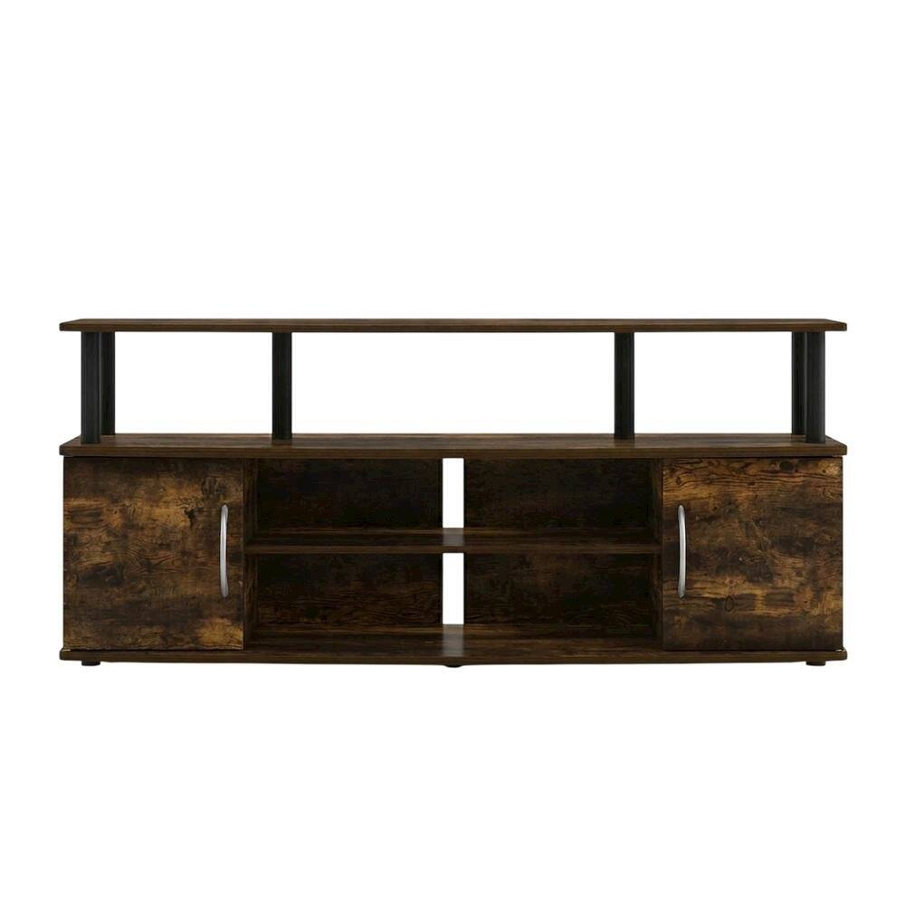 Back. FurniFact - Black Amber Pine Large Entertainment Center with Spacious Storage - Amber Pine/Black.
