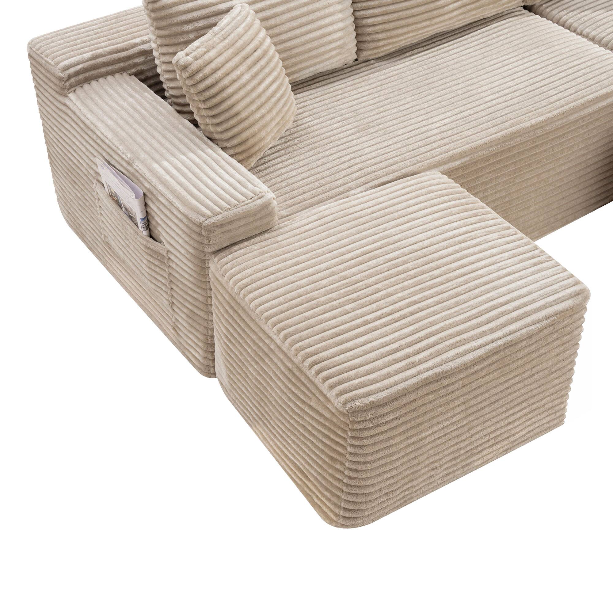 Alt View 4. Boyel Living - 106.3-Inch Corduroy Modular U-Shaped Cloud Sectional Sofa - Camel.