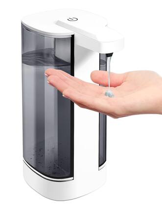 Front. FINEAK - 500ml Touchless Rechargeable Soap Dispenser 4 Levels Wall Mount Waterproof - Black.