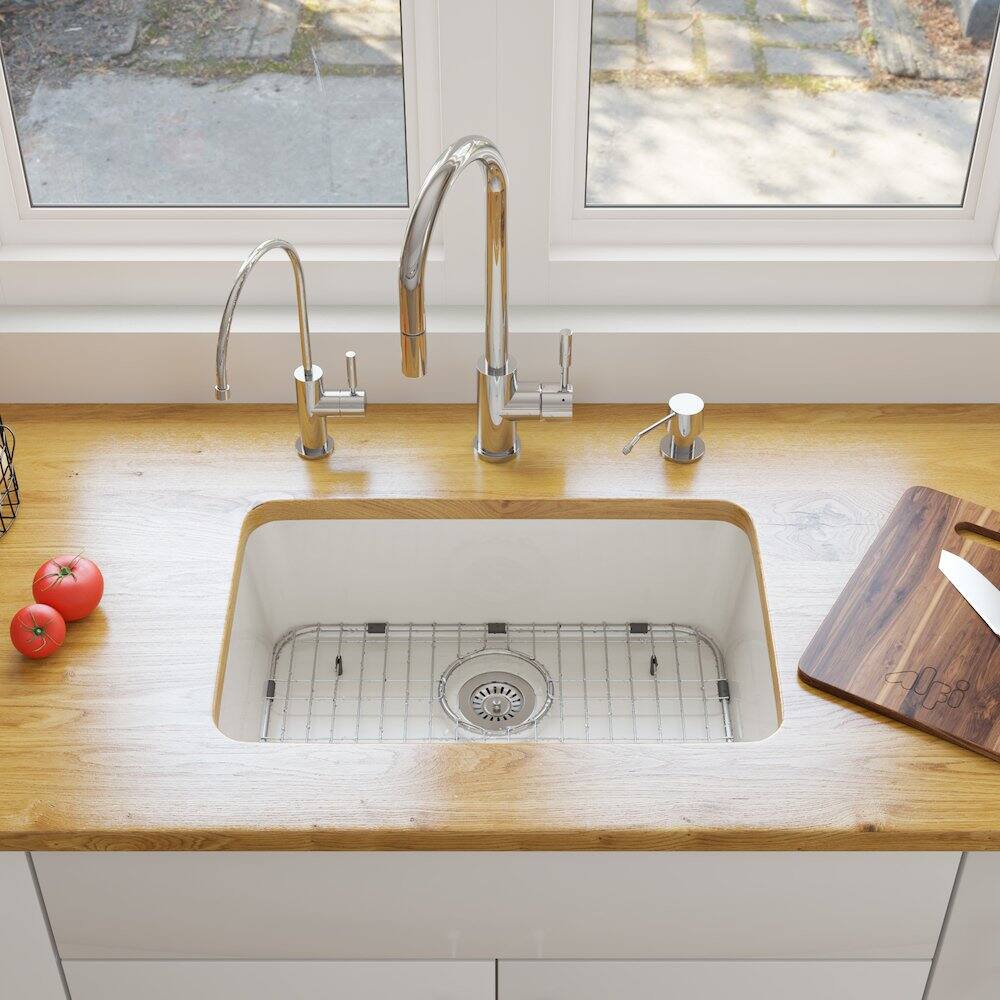 Alt View 4. Alfi - ALFI brand 24 inch White Single Bowl Fireclay Undermount Kitchen Sink - White.