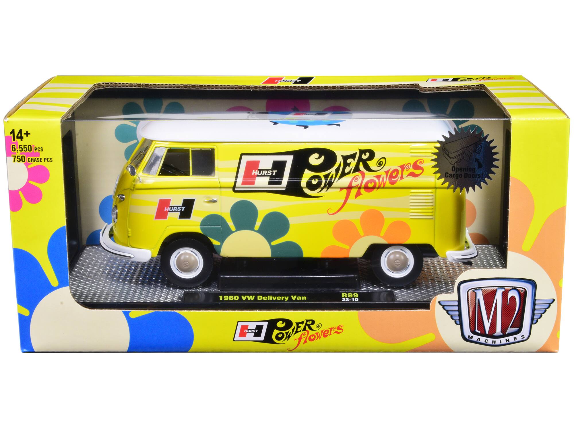 14+  
6,550 PCS  
750 CHASE PCS  
HURST  
POWER FLOWERS  
1960 VW Delivery Van  
R99  
23-10  
M2 MACHINES