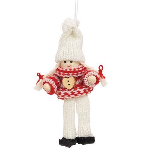 Left. BreeBe - Mini Red/White Heart Wooden Doll Ornament - 2 Asstd - Red, White.