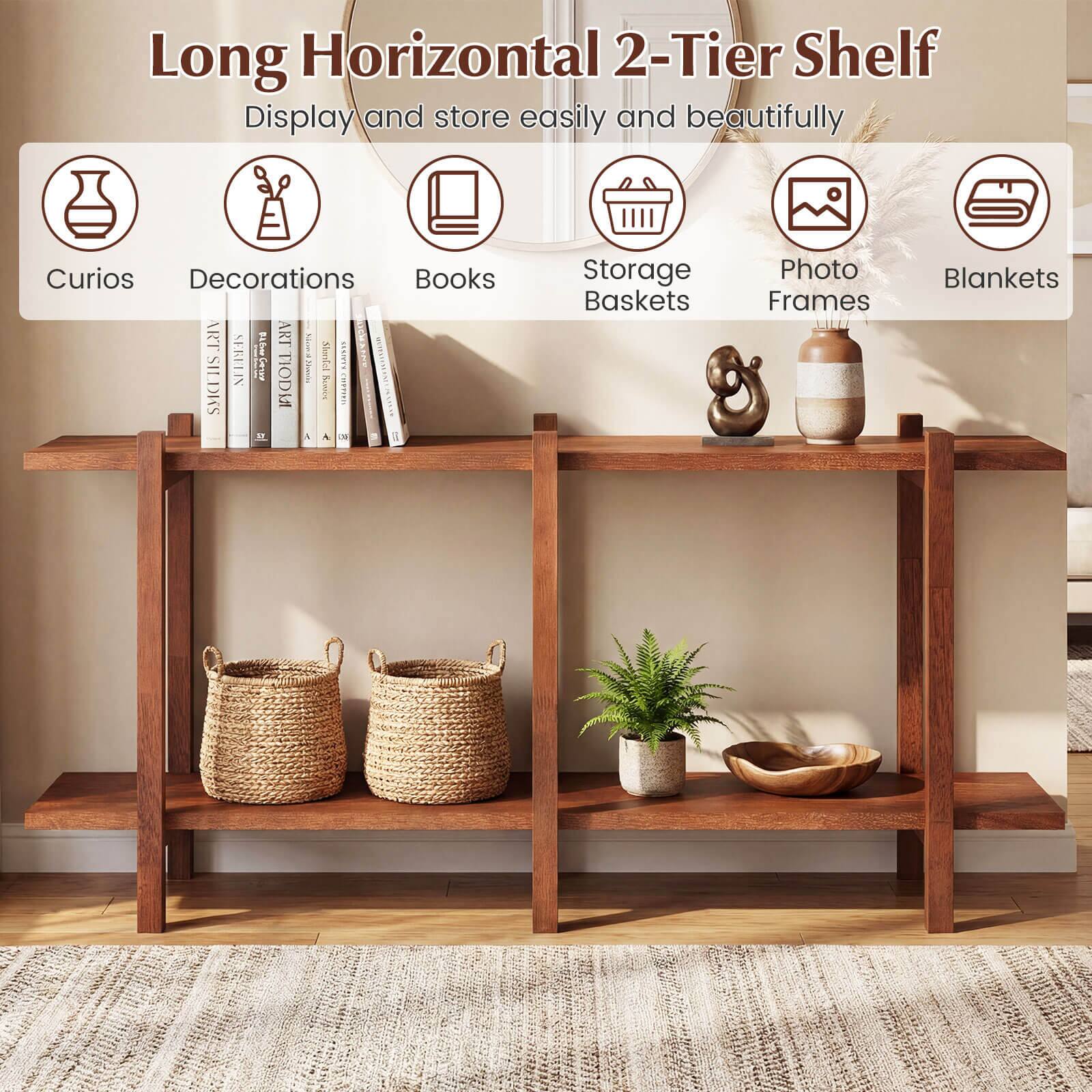 Long Horizontal 2-Tier Shelf  
Display and store easily and beautifully  

- Curios  
- Decorations  
- Books  
- Storage Baskets  
- Photo Frames  
- Blankets