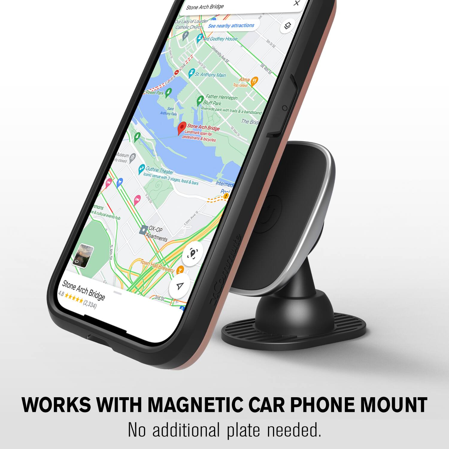 Stone Arch Bridge, See nearby attractions, Godfrey House, St. Anthony Main, Alta, Bluff Park, Father Hennepin, Stone Arch Bridge, The Bridge, Stone Arch Bridge (2,334), Guthrie Theater, Ponk Ave, OX-OP Apartments, Town Hall Brewery, WORKS WITH MAGNETIC CAR PHONE MOUNT, No additional plate needed.