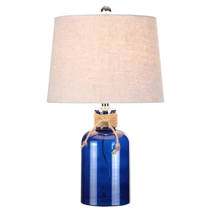 Front. Jonathan Y - Azure 23.5" Glass Bottle LED Table Lamp, Cobalt/Natural - Cobalt/Natural.