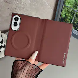 Dteck - Shockproof Flip Folio Phone Case for Samsung Galaxy Z Fold8, Slim Magnetic Rigid Plastic Faux Leather Protective Cover - Brown