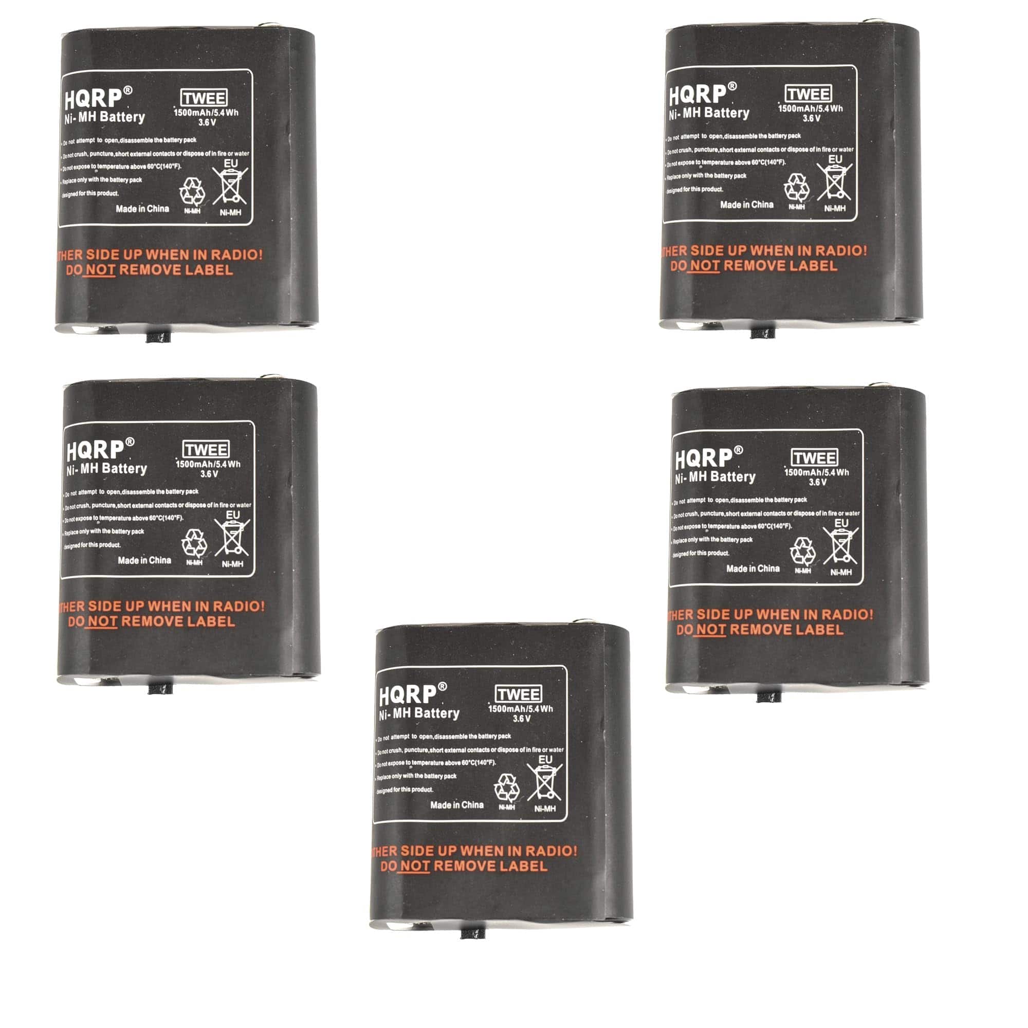 HQRP - 5-Pack 3.6 V 1500 mAh NiMH Battery Pack for Motorola Two-Way Radios Talkabout T5710 T8550