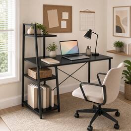 WELLFOR - 39.5" Computer Desk with Shelves and 3-Tier Storage Bookshelf, Laptop PC Work Table Writing Desk for Small Spaces - Black