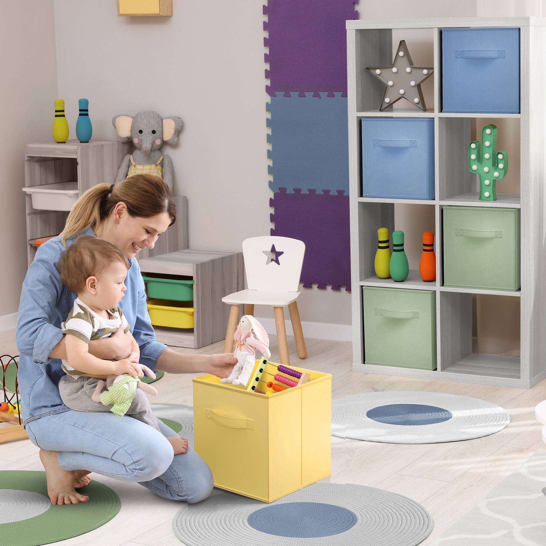 Alt View 1. Sorbus - Sorbus Fabric Storage Cubes - 6 Foldable Storage Bins for Organizing Pantry, Cubbies, Toy Box - Clothes Storage - Pastel Blue, Green, Yellow.