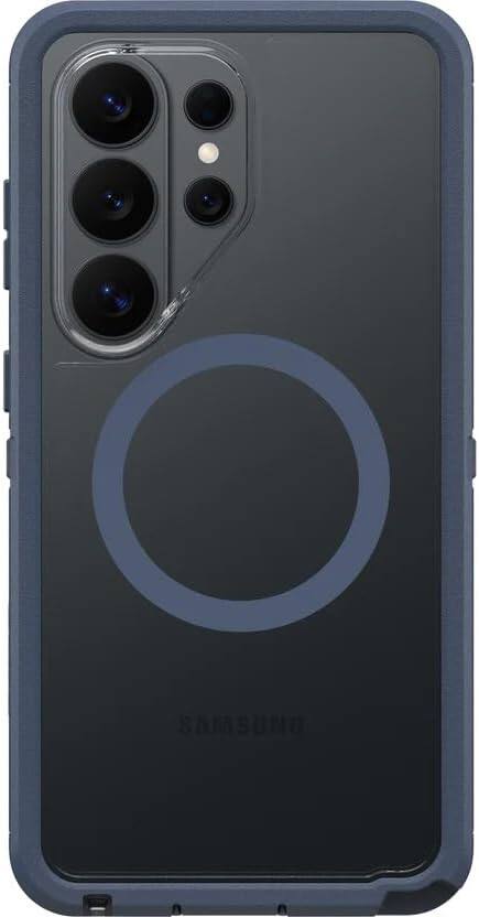 Back. OtterBox - OtterBox Galaxy S26 Ultra (Only) Defender Series XT Clear Case & Holster Clip, Built-in Magnets, Tough, Rugged & Durable - Baby Blue Jeans (Clear/Blue).