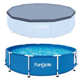 Funsicle - 12' x 30" Outdoor Activity Round Frame Pool with 12' Debris Cover, Blue - Blue/Gray