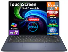 Dell - 14 2-in-1 Laptop 14.0 WUXGA Display (AMD Ryzen AI 7 350, 16GB LPDDR5X, 1TB M.2 PCIe SSD, Win 11 Pro) - Midnight Blue