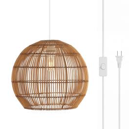 Jonathan Y - Raya 19" 1-Light Farmhouse Coastal Rattan 180" Cord Plug-In or Hardwired LED Pendant - Brown