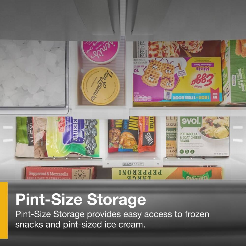 Pint-Size Storage  
Pint-Size Storage provides easy access to frozen snacks and pint-sized ice cream.